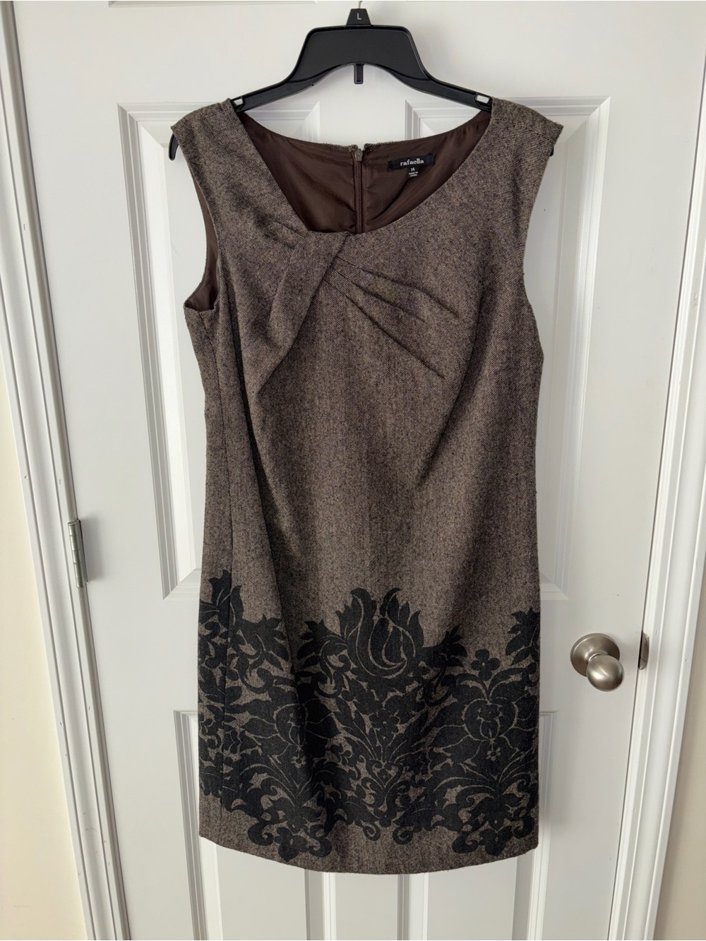 Rafaella Brown Sheath Dress with Black Damask Border